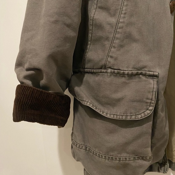 Eddie Bauer Workwear Chore Jacket Coat Corduroy Collar Men Small Gray Brown Tan - Picture 3 of 9